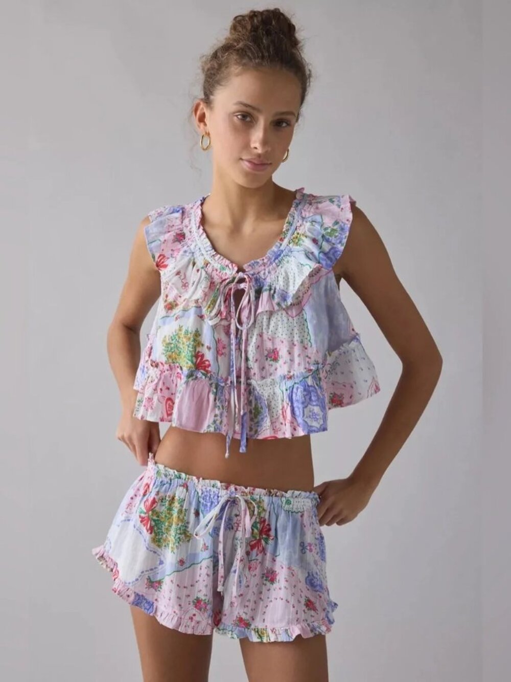 Out From Under Love Letters Ruffle Babydoll Top & Micro Shorts Set Size S